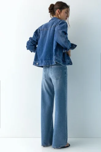 Baggy τζιν με ίσια γραμμή και στρας