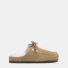 Δερμάτινα σανδάλια με κορδόνια σε στυλ faux shearling