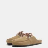 Δερμάτινα σανδάλια με κορδόνια σε στυλ faux shearling