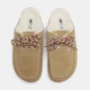Δερμάτινα σανδάλια με κορδόνια σε στυλ faux shearling