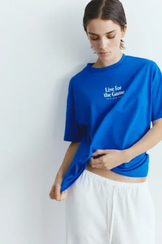 Μπλε T-shirt με γραφικό και σλόγκαν