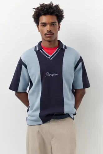 Πλεκτό Polo shirt με κεντημένες ρίγες
