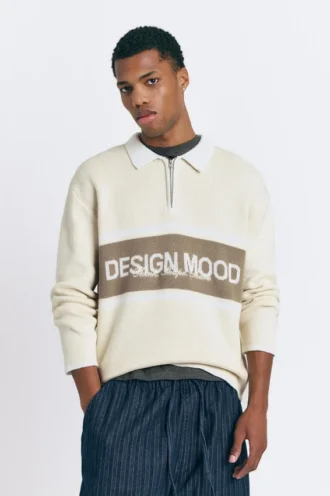 Πλεκτό Polo shirt με μακριά μανίκια και λεπτομέρεια με κείμενο