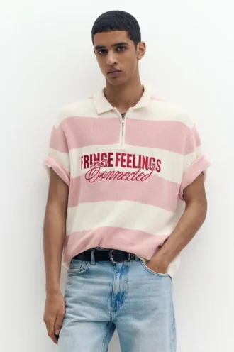 Polo shirt με κεντημένο πάνελ κειμένου